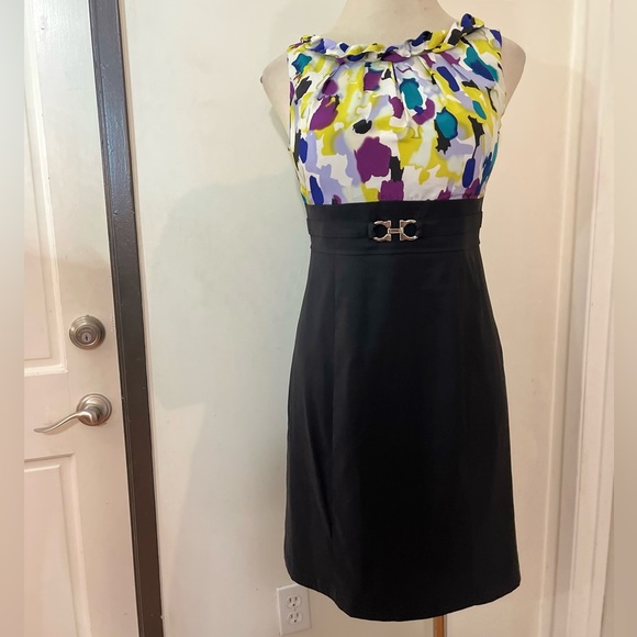 AB Studio Women’s Black Floral ColorBlock Sleeveless Stretching Sheath Dress - Picture 9 of 9